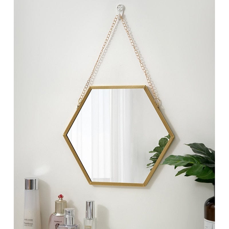 Wall Decor Gold Hexagon Mirror | Chain Hanging Mirror Wall Decor TipuHome