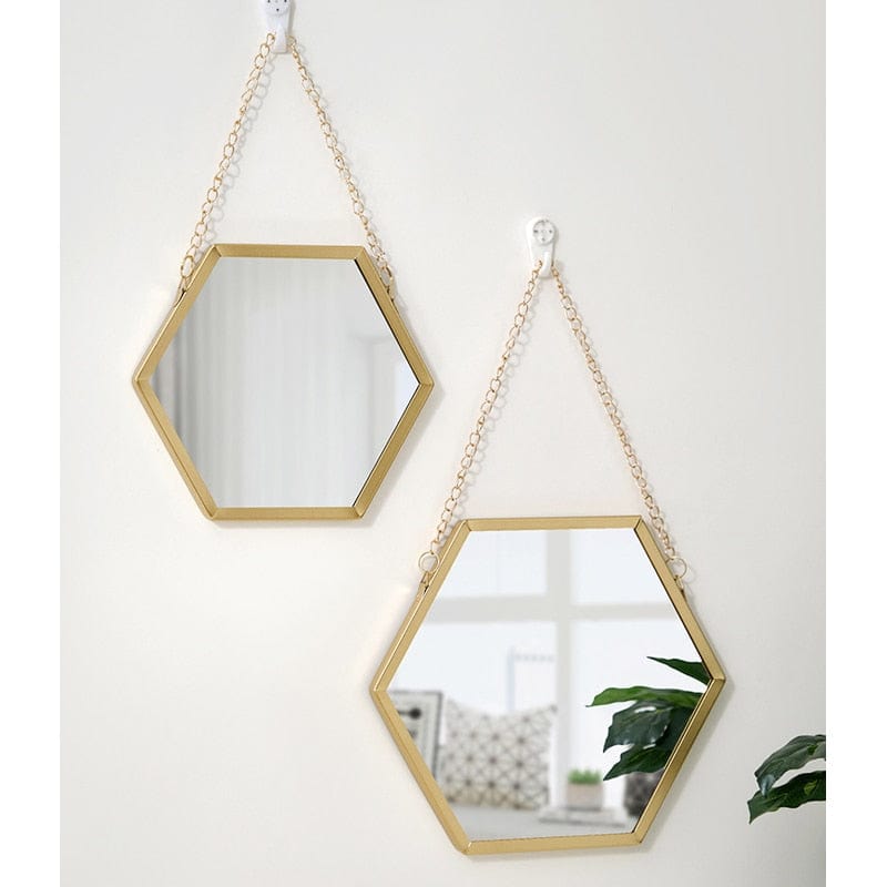 Wall Decor Gold Hexagon Mirror | Chain Hanging Mirror Wall Decor TipuHome