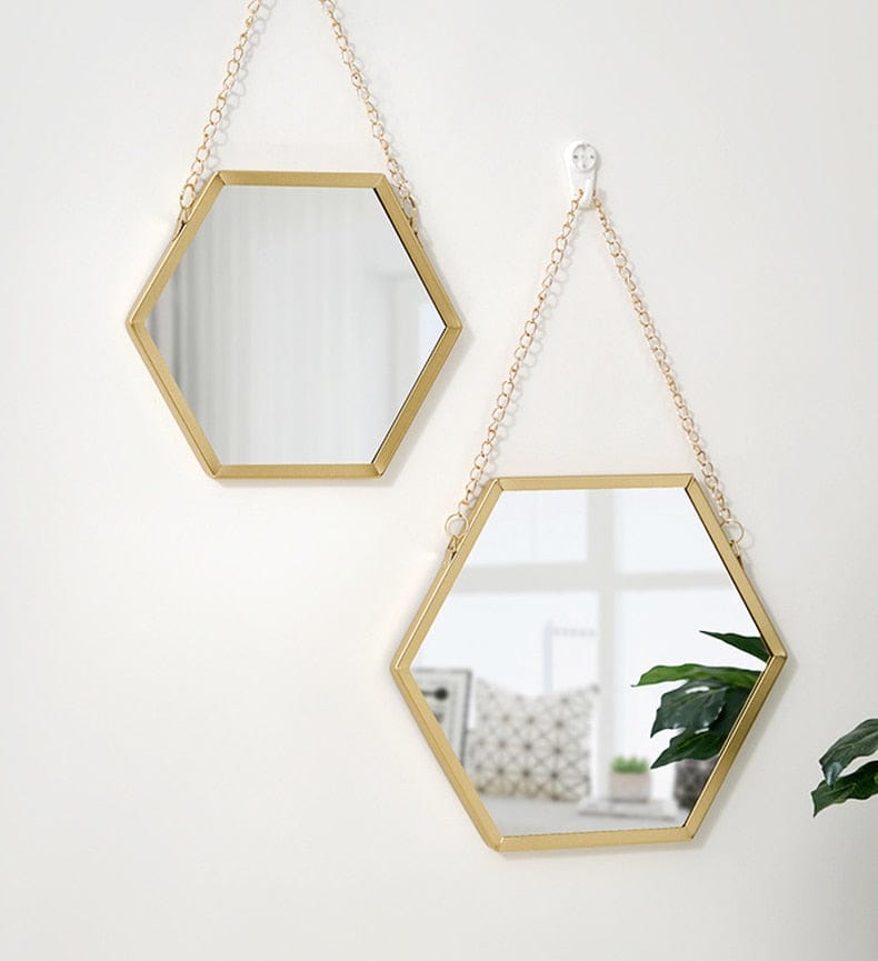 Wall Decor Gold Hexagon Mirror | Chain Hanging Mirror Wall Decor TipuHome