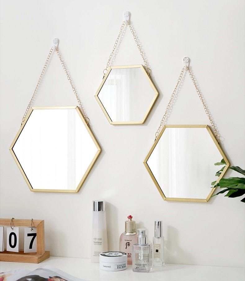 Wall Decor Gold Hexagon Mirror | Chain Hanging Mirror Wall Decor TipuHome