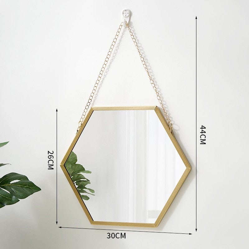 Wall Decor L  30cm Gold Hexagon Mirror | Chain Hanging Mirror Wall Decor TipuHome