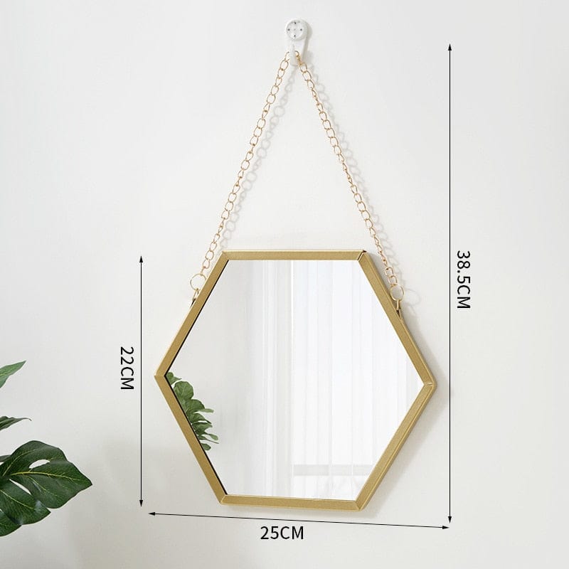 Wall Decor M  25cm Gold Hexagon Mirror | Chain Hanging Mirror Wall Decor TipuHome