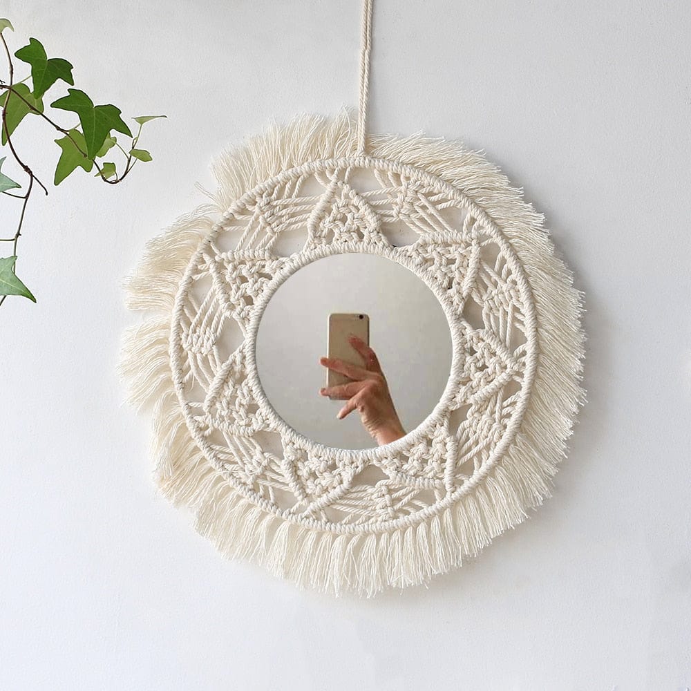 Wall Decor mirror 15 cm Macrame Mirror | Woven Round Mirror TipuHome