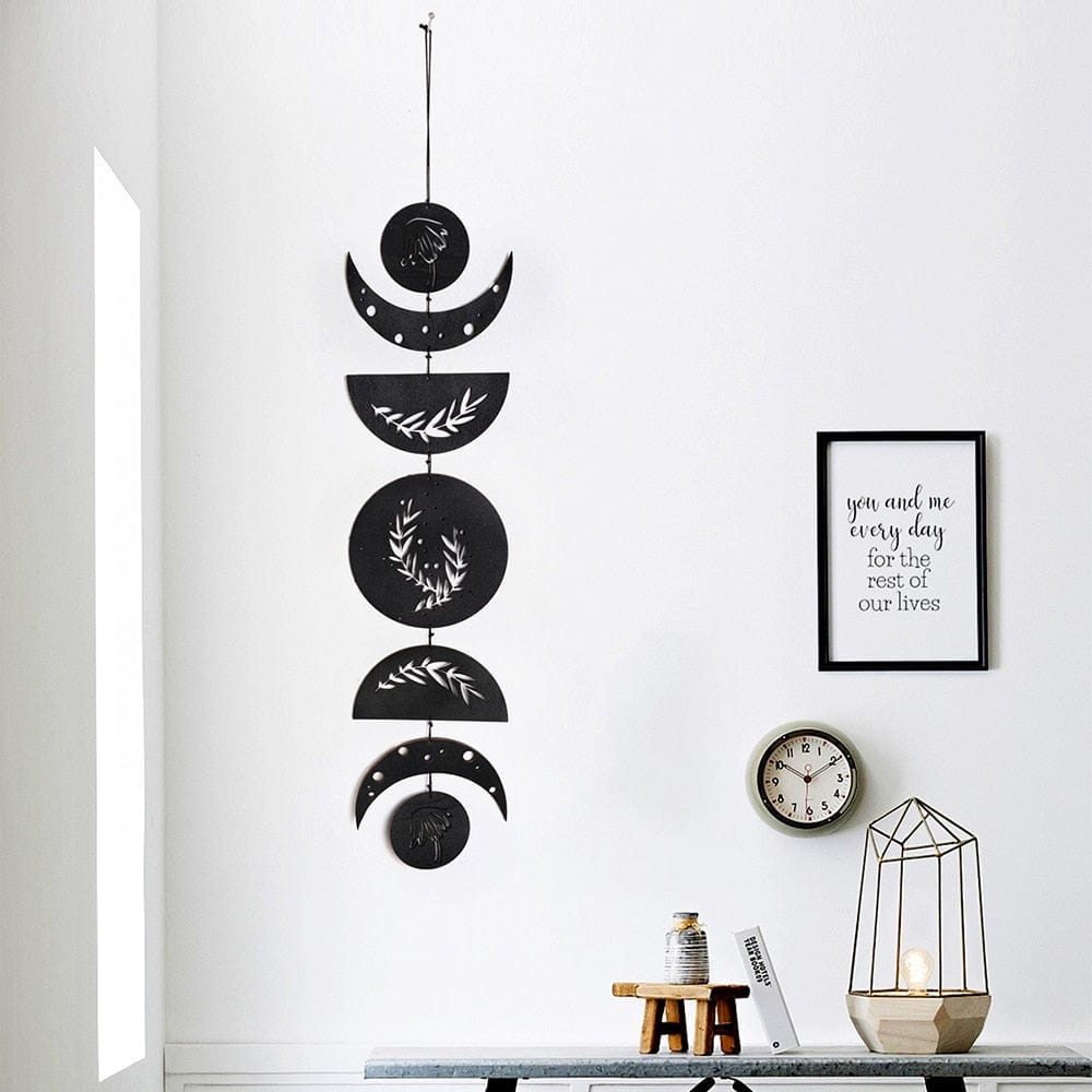 Wall Decor Moon Garland - Black decor Wood Moon Phase Garland Wall Décor | Moon Wall Art TipuHome