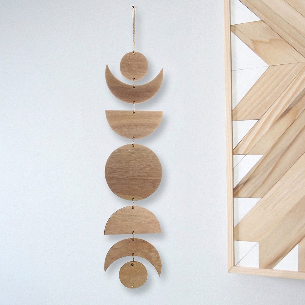 Wall Decor Moon Garland - Natural Wood Moon Phase Garland Wall Décor | Moon Wall Art TipuHome